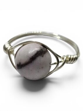 Silver Wire Wrapped Ring with Lavender-Gray Stone
